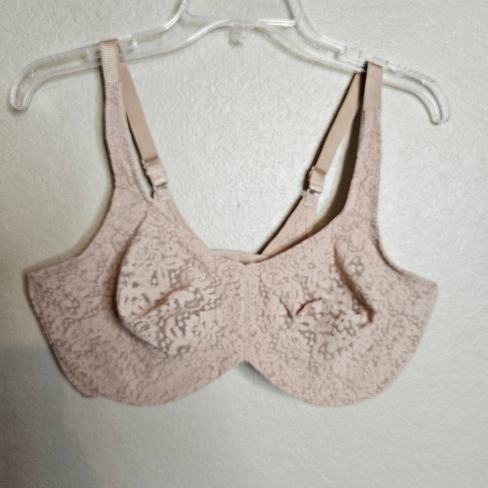 Wacoal Halo Full Figue Floral Lace Underwire Bra Tan Beige Neutral Unlined 40DD